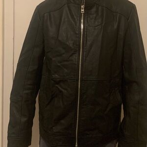 Hugo Boss Men's Black Leather Jacket - Medium